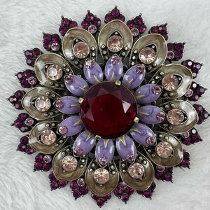 Vintage Rhinestone Crystal Brooch‎ Pin Flower Metal Multicolor Stone Statement